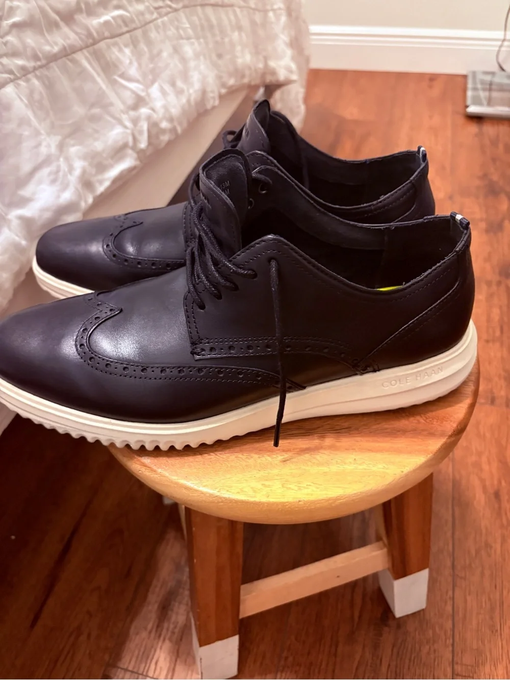 Cole Haan Black Leather Wingtip Derby with White Sole